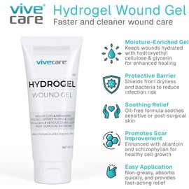 ViveCare - Aderezo de hidrogel para heridas (tubo de 85 g) - Gel curativo de primeros auxilios para quemaduras, úlceras diabéticas, cortes, incisiones quirúrgicas, desbridamiento, heridas abiertas