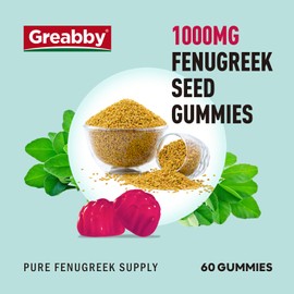 GREABBY Fenugreek Gummies 1000mg, Pure Organic Fenugreek Seeds Supplement for Breastfeeding, Healthy Lactation Support, Non-GMO (60 Vegan Gummies)