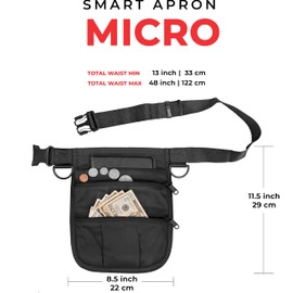 Smart Apron Micro Waist Apron (Black) 4 Pockets with Zippers & Adjustable Clip Belt For Kitchen Cooking Restaurants Waiters Servers BBQ