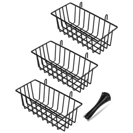 SEMPOMA 3 Pack Wall Basket, Hanging Wire Basket for Wall Grid Panel, Metal Hanging Baskets for Organizing, Wire Wall Baskets for Storage, Home Decor, Grid Wall Accessories