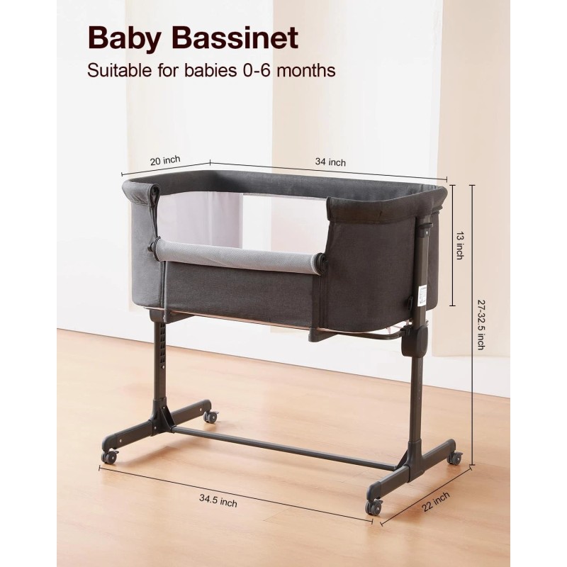 Larex Baby Bassinet, 3 in 1 Bassinets Bedside Sleeper for