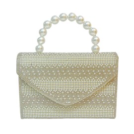 Jormino Crystal Pearl Clutch Handbag Purses, Sparkling Glitter Rhinestone Crossbody Chain Bag for Club, Wedding, Bridal, Cocktail Gold