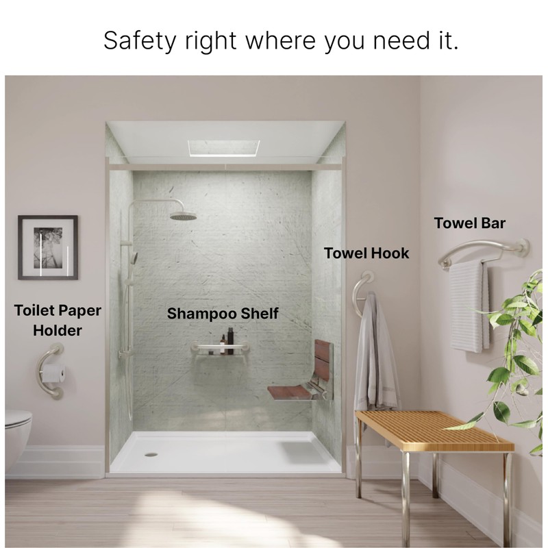 Decorative Grab Bar with Shelf, Plus Shampoo Shelf 19.5 Inch
