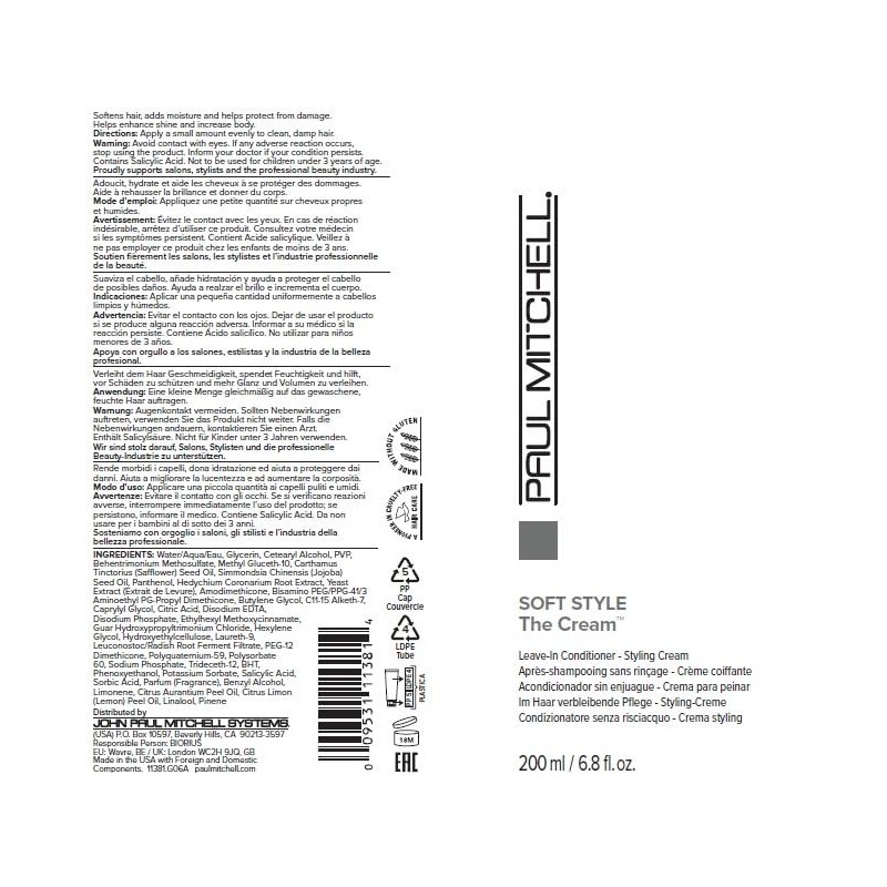 Paul Mitchell The Cream Conditioning Styling Cream, UV Protection, For