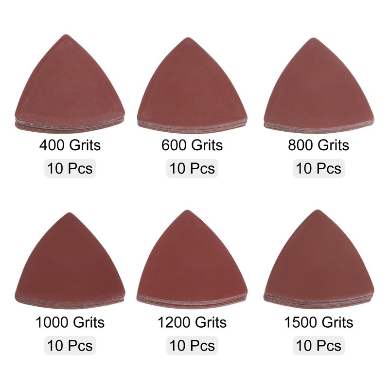 sourcing map 60pcs Triangular Hook & Loop Sandpapers 400/600/800/1000/1200/1500 Grits