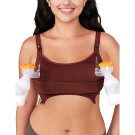 Pumping Bra Hands Free Comfort PatentedClasps Nursing and Pumping Bra in One Seamless Breast Pump Bra All Day Wear Brown XXL