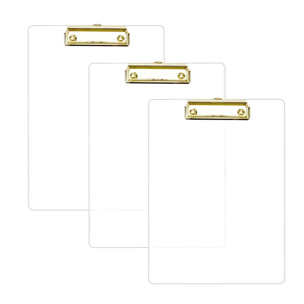 3-Pack Acrylic Clipboards with Gold Clips for A4 Size Clipboard
