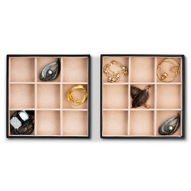 Glenor Co Jewelry Organizer Tray - Set of 2 - Stackable 18 Slots Jewelry Storage Trays - Display on Dresser or Drawer - Compatible with Other Glenor Trays - Black