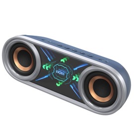DOSS SoundBox Pro+ P400 Bluetooth Speaker, 50W Stereo Sound with Extra Bass, 26H Playtime, Cool Phantom Mirror Lights, IPX5 Waterproof for Outdoor, Home, Party, and Electronic Gadgets-Blue