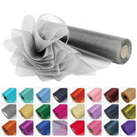 Weddecor 25m x 29cm Snow Sheer Silver Organza Roll Sash Glitter Fabric for Table Runner Sashes Wedding & Christmas Decoration, Chair Cover Bows, Party Favours, Ribbon Crafting Supplies, 2pcs