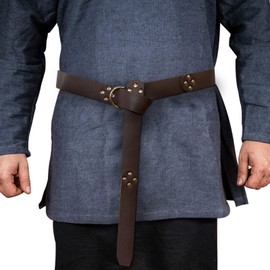 HiiFeuer Medieval PU Leather Ring Belt, Retro Renaissance Rivets Belt for LARP (Brown B)