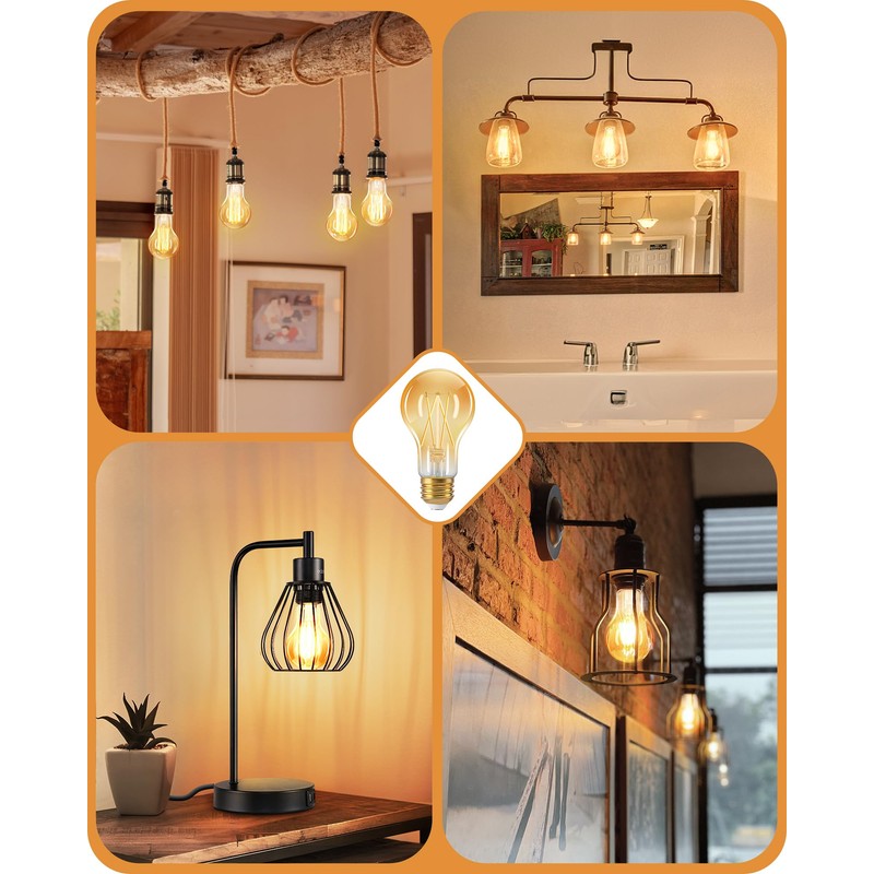 EDISHINE Vintage LED Edison Bulbs 8W, 60W Equivalent, 2200K Amber