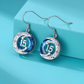 JUSTKIDSTOY 15th Birthday Quinceanera Gifts for Daughter 15 Year Old Gift Earrings 925 Sterling Silver Blue Crystal Dangle Drop Leverback Earrings for Women Anniversary Christmas Jewelry