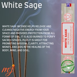 Original Satya Nag Champa White Sage Incense Sticks | with M&J incense sticks holder | Full Box | for Aromatherapy, Spa, Yoga, Weddings, Meditation, Healing, Positivity and Relaxation