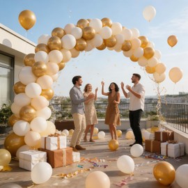 Balloons Beige Gold, Pack of 60 Metallic Gold Matte White Helium Balloons, Cream White Gold Confetti Latex Balloons for Boho Birthday Wedding Women Graduation