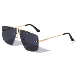 Luxury Elite Square Rimless Aviator Sunglasses (Gold & Black Frame, Solid Black Lenses)