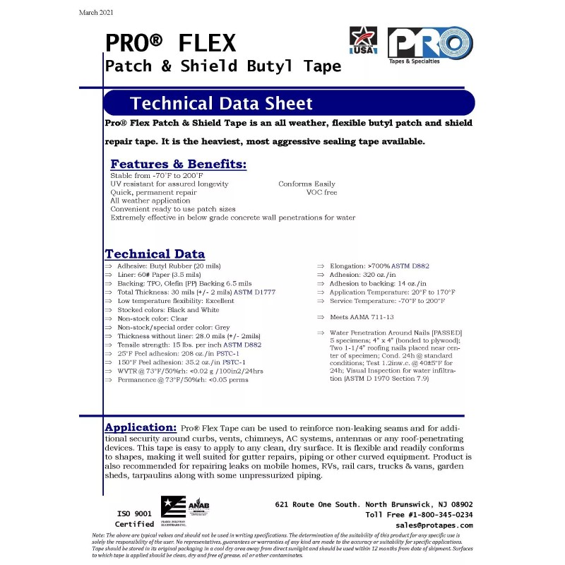 Pro Tapes Pro Flex Patch & Shield Butyl Rubber Tape:
