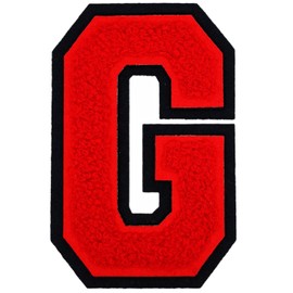 1 PCS 4.0" Red Chenille Letter Patch with Black Edge, Iron on Patches for Hats, Clothes, Bags, Backpacks, Jeans, Jackets - Initial Patches, Large Varsity Letter (G)