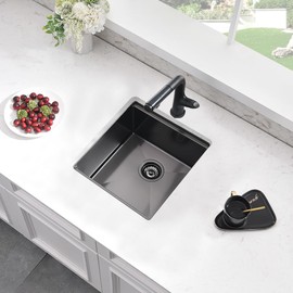 BoomHoze Black Undermount Bar Sink, 12 x 15 Inch Black Stainless Steel Undermount Small Basin Wet Bar Single Bowl RV Kitchen Sink with Cutting Board