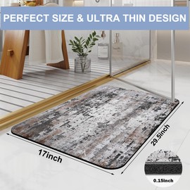 Bathroom Mat, Boho Brwon Grey Abstract Oil Painting Bath Mat for Tub Non Slip, Soft Absorbent Machine Washable Quick Dry Bathroom Rug Bath Rug for Tub Shower Home Decor 17x29 inch