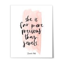 She is far more precious than jewels, Proverbs 31:10, Pink Bible Verse Decor, Christian Gifts For Women, Scripture Decor For Her, 8" x 10" Print UNFRAMED
