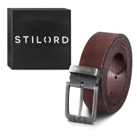 STILORD Leather Belt Men's Brown Universal Shortenable for Casual Business and Jeans 34 mm Leather Belt 100% Genuine Leather in Shabby Box Cresto - Brown, Colour: Antique Buckle - Silver V, Buckle