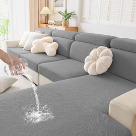 hyha Waterproof Couch Cushion Covers, Waterproof Sectional Sofa Couch Covers for 3 Cushion Couch Sofa for Pets, Stretch Sofa Covers Washable with Elastic Bottom(3 Packs, Grey)