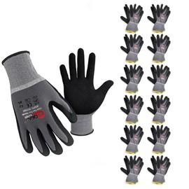 QEARSAFETY 12 Pairs Microfoam Nitrile Rubber Palm Coated Work Safety Gloves, Breathable, Abrasion, Logistics, Warehouse, General Purpose Use, Dexterity, Gray Color (Large)…