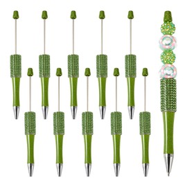 Pandahall 10Pcs Olive Drab Beadable Pens Plastic Bead Ballpoint Pens Bulk Bling Diamond Beadable Pens Colored DIY Pens for Students Writing School Office Supplies