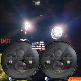 Unbranded Pair 130W Black 7" Round Led Headlights for Jeep Wrangler 1997-2018 TJ LJ JK