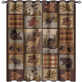 Kazynee Farmhouse Bear Moose Deer Blackout Curtains for Bedroom,Country Style Vintage Retro Rustic Lodge Grommet Thermal Insulated Room Darkening Curtains Window Treatments 2 Panels 63L x 27.5W
