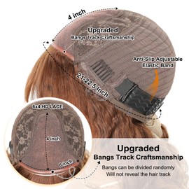 Ruiyu Brown 4# Body Wave Wig with Bangs Human Hair 6x4 HD Lace Front Closure Wigs Human Hair Glueless Ready to Wear and Go Color Colored Wigs Glueless 100% Human Hair for Black Women 28 Inch