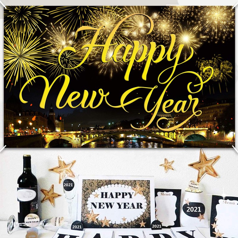 Happy New Year Party Backdrop Fabric Sign Poster Banner with