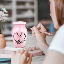 Gone Fishing Keepsake Urns for Human Ashes - Set of 4 Mini Shareable Ceramic Memorial Urns with Heart Pattern in Black, Pink, White,Lightblue