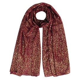Lina & Lily Gold Glitter Foil Print Women's Scarf Hijab Head Wrap Shawl Lightweight (Maroon)