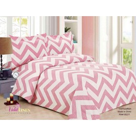 Violet Linen French Pink Waves Chevron Pattern, Luxury Ultra Soft 200 Thread Count Polyester-Cotton Percale, Pink, Twin 39-inch, 6 Piece, Bedding Duvet Cover Set for Two Beds