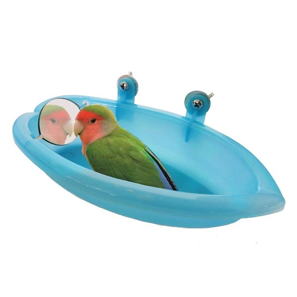 Bonaweite Bird Bath Box, Multi-Function Caged Parrot Bathing Tub, Parakeet Birdcage Accessory Supplies Bathroom for Small Canary Budgerigar Cockatiel Lovebird Budgies (Mirror)
