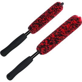 Car Wheel Brushes Set of 2 Car Rim Cleaning Brushes with Non-Slip Handle,Superfine Fiber Rim Brushes Synthetic Wool Soft Dense Fibers Clean Wheels Brush Bendable