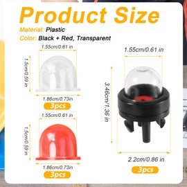 lasuroa 9pcs 188-512-1 Snap-in Carburetor Primer Bulb Pump and Oil Fuel Bubbles Replacement, for Small Engines Poulan Echo Ryobi Homelite Bolens for Husqvarna Craftsman Chainsaw Trimmer(Clear+Red)