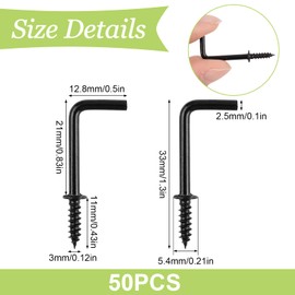UFURMATE Screw Hooks, 50 Pieces 7/8" L Shaped Hooks Screw In Right Angle Hooks Self Tapping Screw Hooks for Indoor Outdoor Black