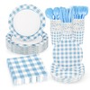 175Pcs Light Blue Gingham Party Supplies Blue Gingham Paper Plates