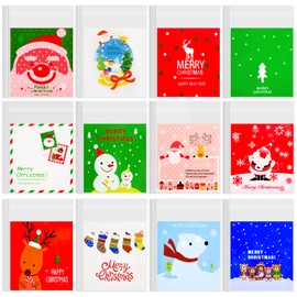 BOUBONI 240 PCS Christmas Treat bags Self-Adhesive Candy Goodie Bag for Christmas Holiday Party Favor Gift Decoration Supplies (Green,Blue,Red)