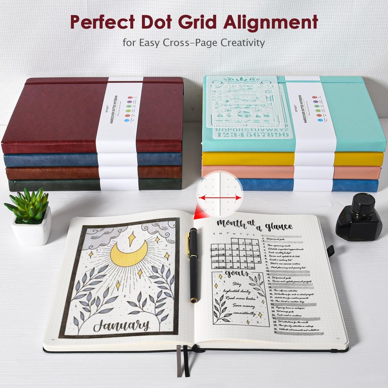 OFFIGIFT Dotted Journal Notebook, 312 Numbered Pages Large B5 Hardcover