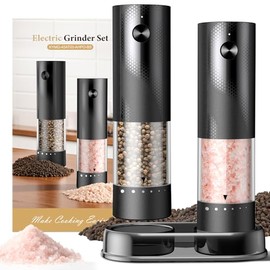 Electric Salt and Pepper Grinder Set - Rechargeable Automatic Salt and Pepper Shakers, Kitchen Appliances with External Adjustable Coarseness, Larger 