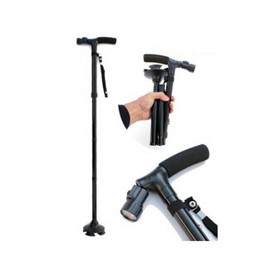 Foldable Grandfather Cane Portable Ultralight Walking Gift Four Legs One Legs Parents Length Adjustable Rubber four-legged cane B LED