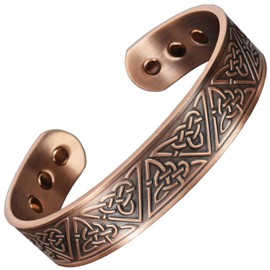 Wide Copper Magnetic Bracelet Men Celtic Pure Copper Bangle Cuff 6 Magnets Adjustable-TKC (M: Wrist 16.5–19.5cm/6.3–7.7”)