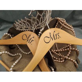 NAHANCO MRMRS20017B Bridal Hanger Set, Natural Wood Hangers with Black Imprint (Mr. and Mrs.), 17” (2 Piece Set)