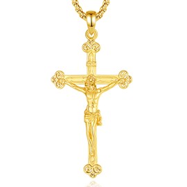 EUDORA Harmony Ball Cross Necklace for Men and Women Sterling Silver S925 18K Gold-Plated Crucifix Necklace Jesus Cross Pendant Faith Jewellery Christian Gift for Men Women 22 Inches + 2 Inches,