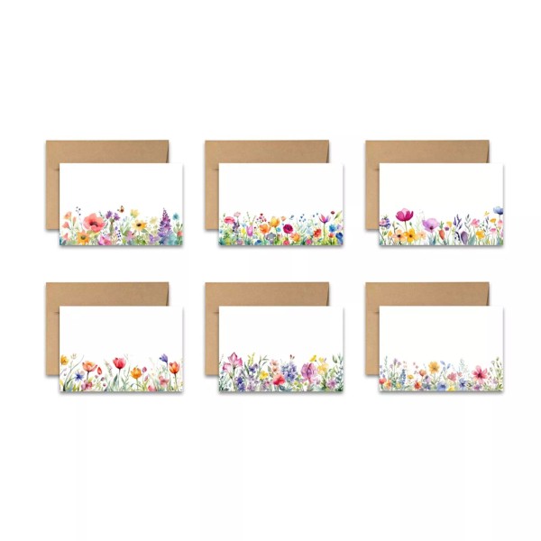 Handmade 12 Flat Note Cards Floral Stationery with Envelopes -