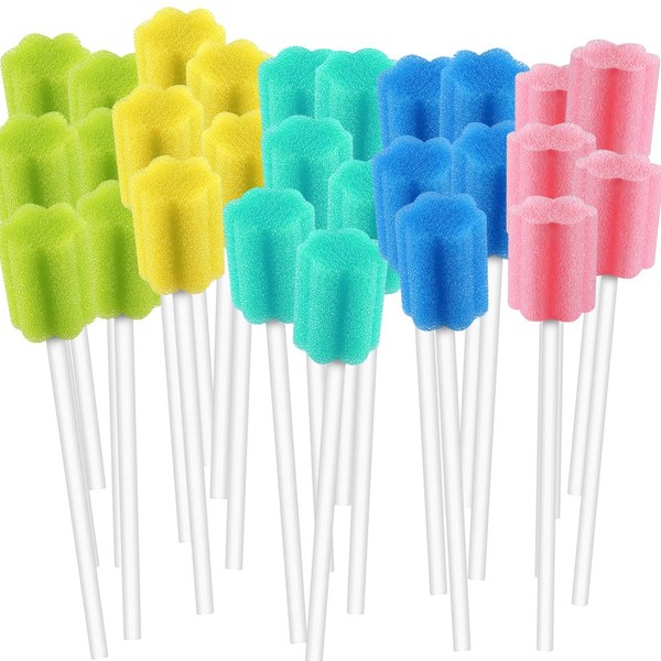 250 Count Unflavored Disposable Oral Swabs, Tooth Shape for Oral Cavity Cleaning Sponge Swab Individually Wrapped - 5 colors